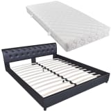 vidaXL Cama de casal com colchão em couro artificial preto 180x200 cm