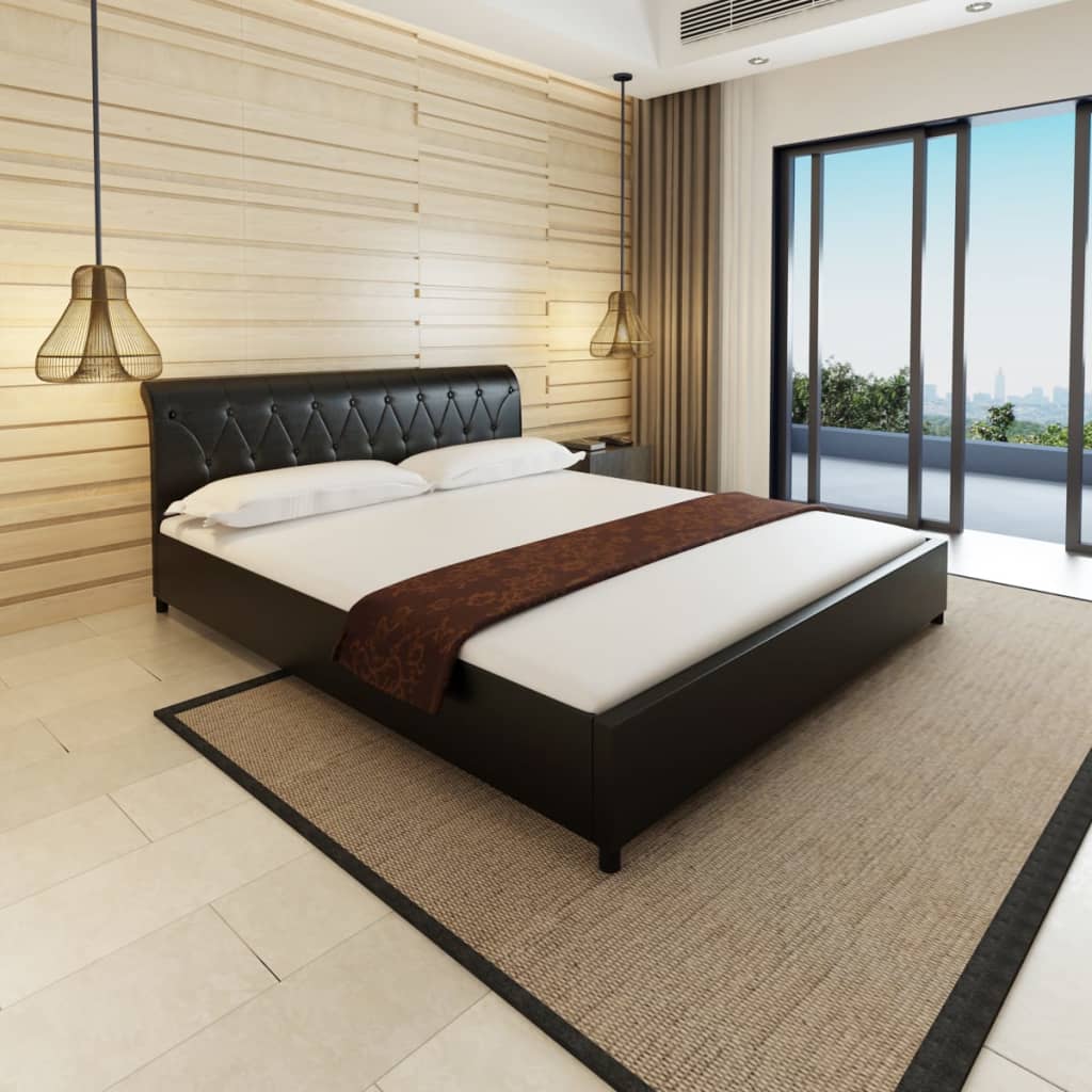 vidaXL Κρεβάτι Διπλό Μαύρο 180 x 200 εκ. από Συνθετικό Δέρμα με Στρώμα
