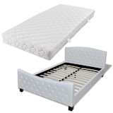 vidaXL Cama de casal com colchão em couro artificial branco 180x200 cm