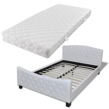 vidaXL Cama de casal com colchão em couro artificial branco 180x200 cm[2/12]