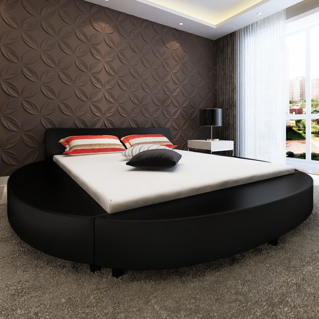 vidaXL Κρεβάτι Στρογγυλό Μαύρο 180 x 200 εκ. από Δερματίνη με Στρώμα