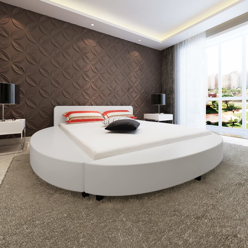 vidaXL Κρεβάτι Στρογγυλό Λευκό 180 x 200 εκ. από Δερματίνη με Στρώμα