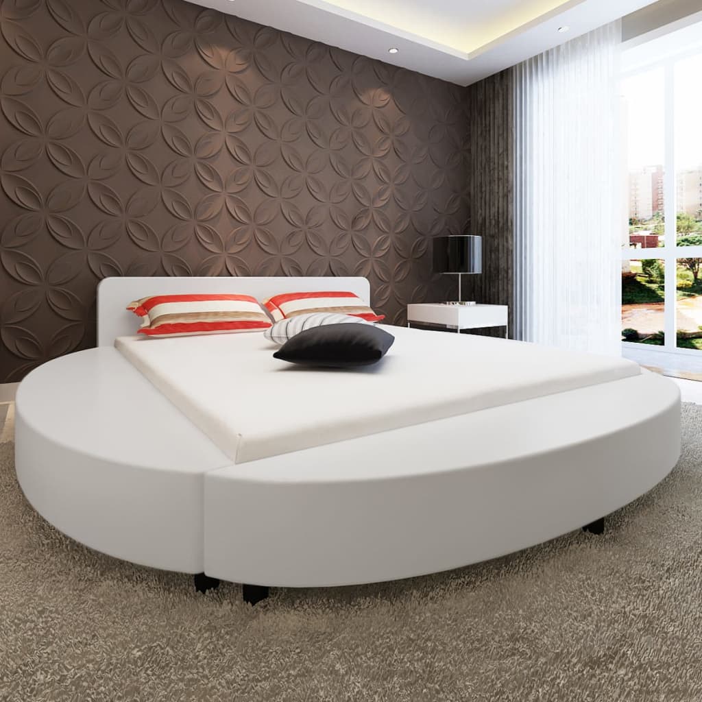 vidaXL Κρεβάτι Στρογγυλό Λευκό 180 x 200 εκ. από Δερματίνη με Στρώμα