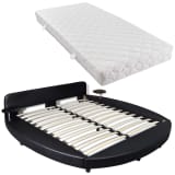 vidaXL Cama redonda c/ colchão 180x200 cm em couro artificial preto