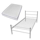 vidaXL Cama solteiro + colchão espuma memória cinzento metal 90x200cm