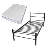 vidaXL Cama solteiro + colchão espuma memória preto metal 90x200cm