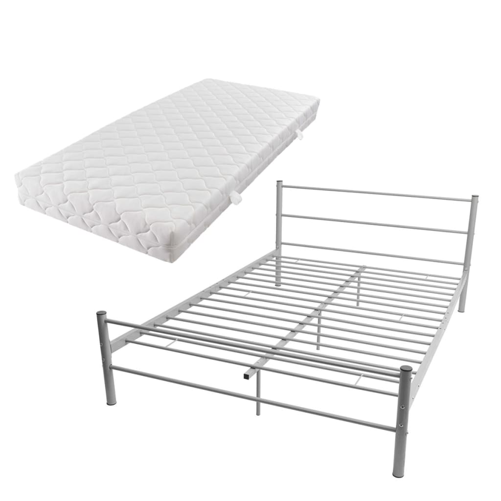 

vidaXL Bed met matras metaal grijs 140x200 cm