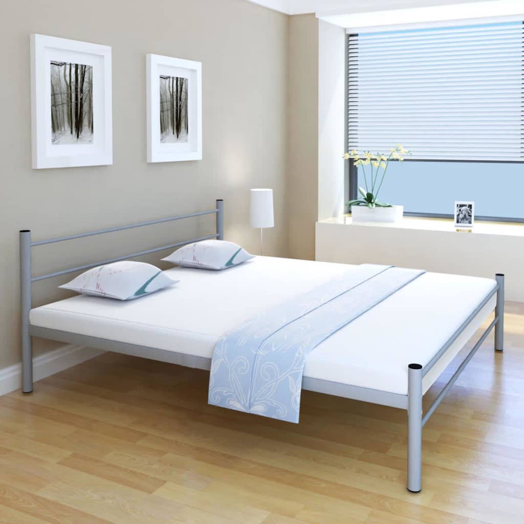 vidaXL Κρεβάτι Διπλό Γκρι 180 x 200 εκ. Μεταλλικό με Στρώμα