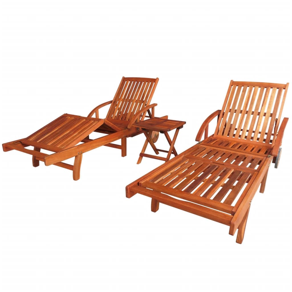 Sun Loungers 2 Piece with Table Solid Acacia Wood
