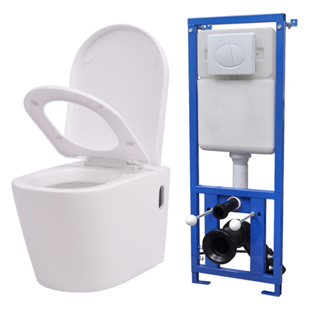 vidaXL Vas toaletă suspendat cu rezervor încastrat, ceramică, alb imagine vidaxl.ro