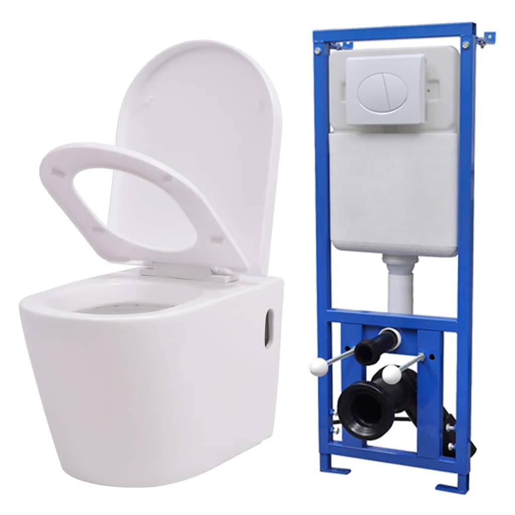 vidaXL Toilette murale avec réservoir caché Céramique Blanc