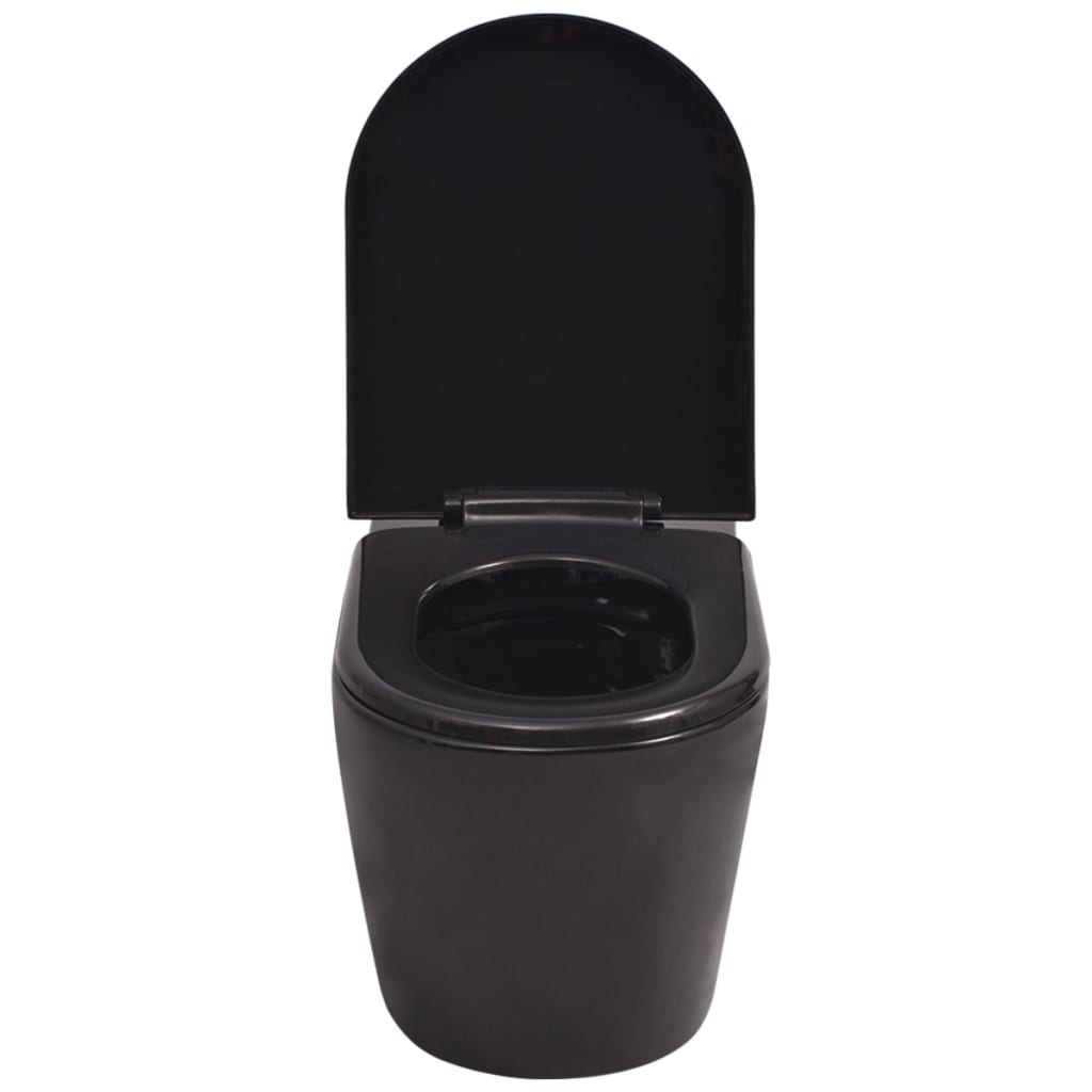 Falra szerelhető fekete kerámia WC rejtett öblítőtartállyal 