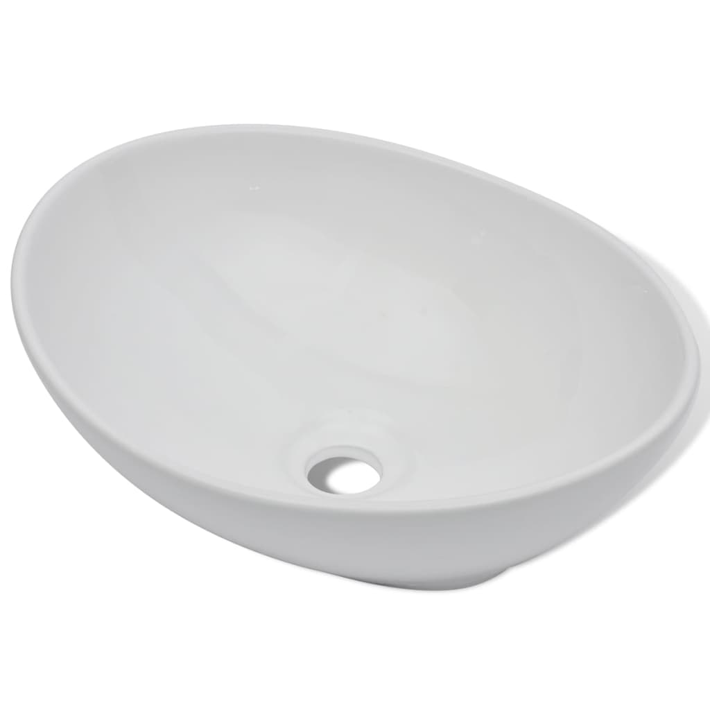 VidaXL Lavabo En Céramique De Forme Ovale Blanc 41x34 Cm