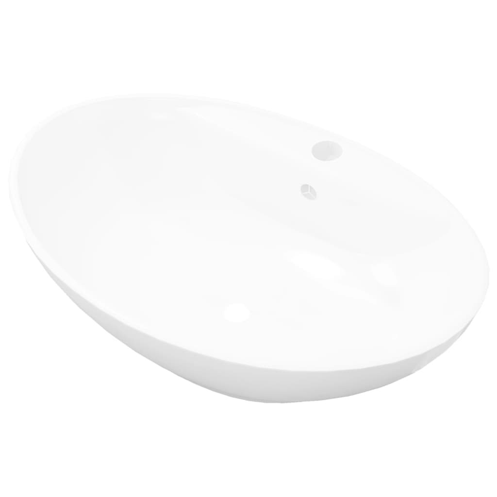 

vidaXL Luxury Ceramic Basin Oval with Overflow and Faucet Hole