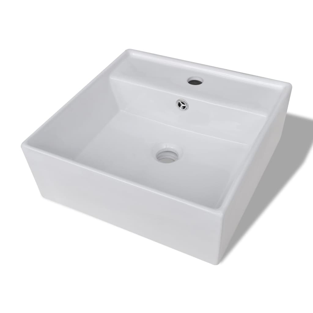 

vidaXL Ceramic Basin with Overflow & Faucet Hole 16.1"x16.1" White