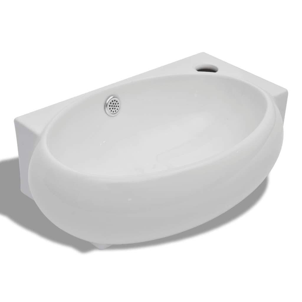 

vidaXL Ceramic Sink Basin Faucet & Overflow Hole Bathroom White