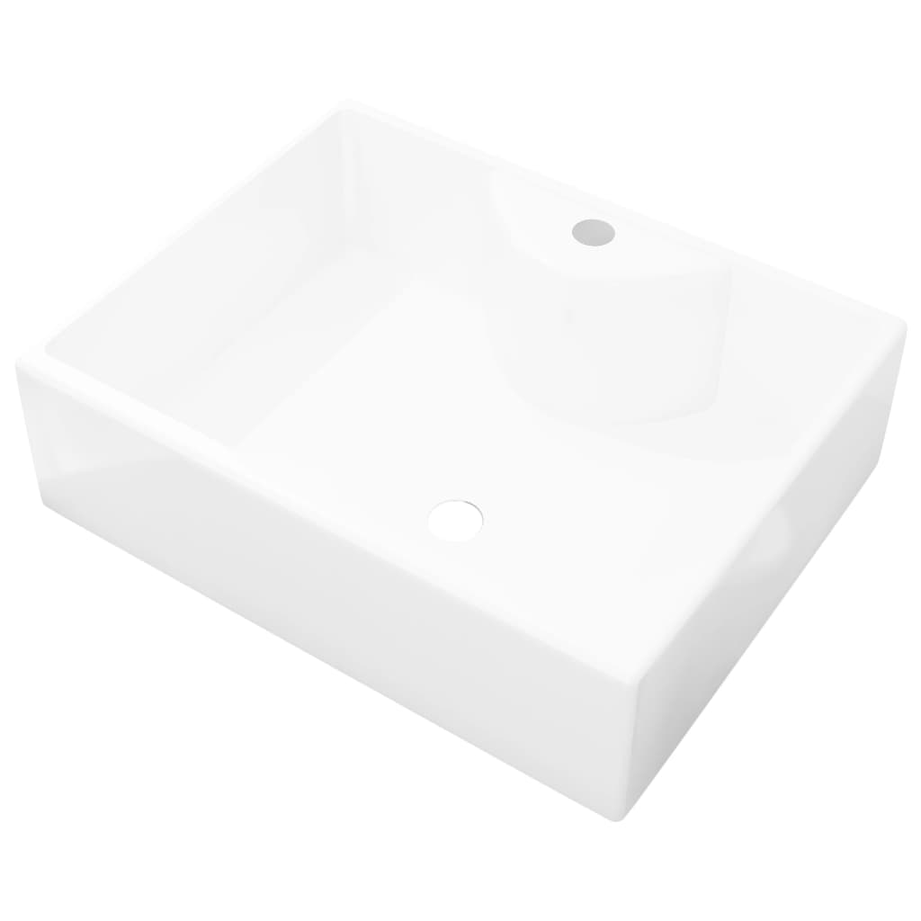 

vidaXL Ceramic Bathroom Sink Basin with Faucet Hole White Square