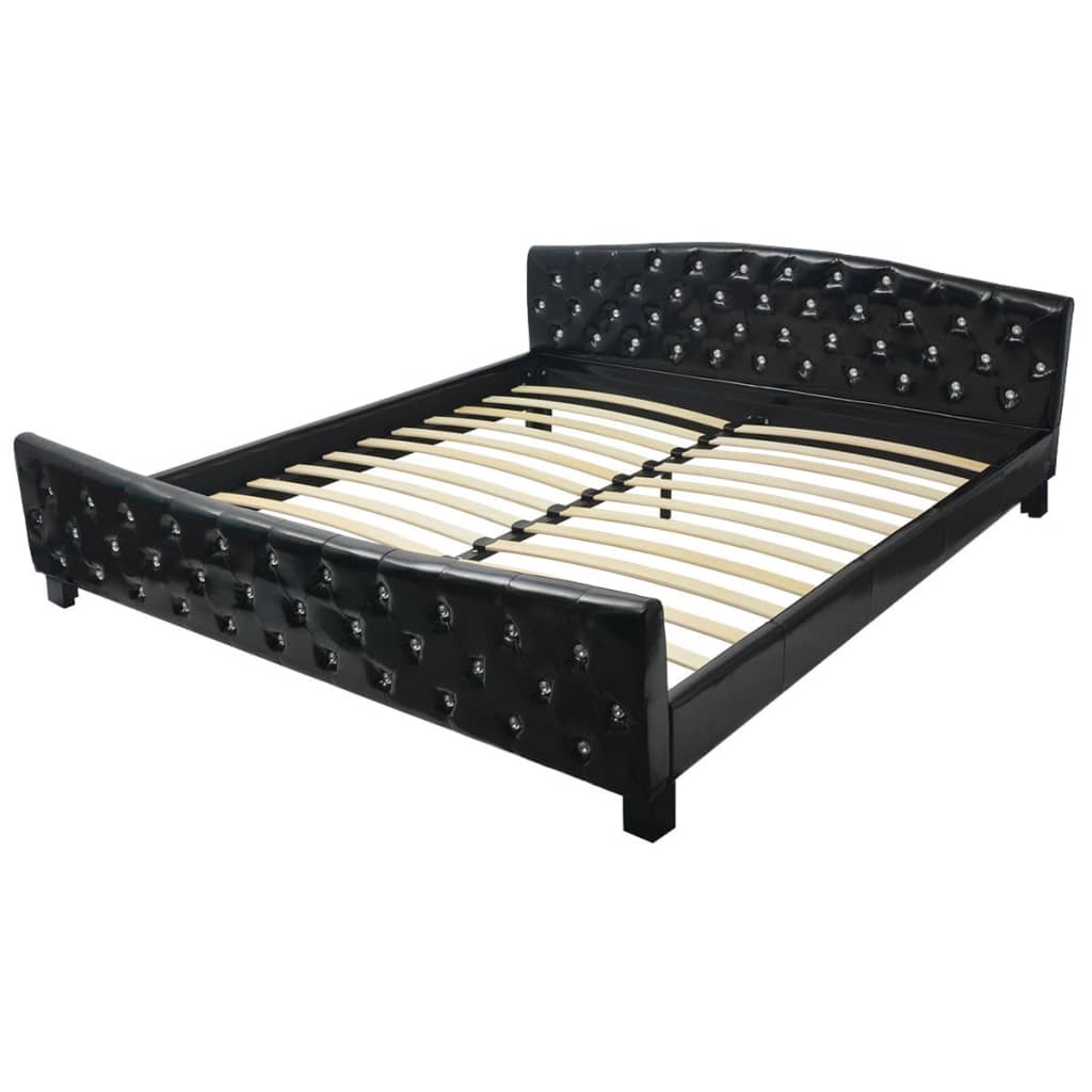 vidaXL gulta ar matraci, melna mākslīgā āda, 180x200 cm