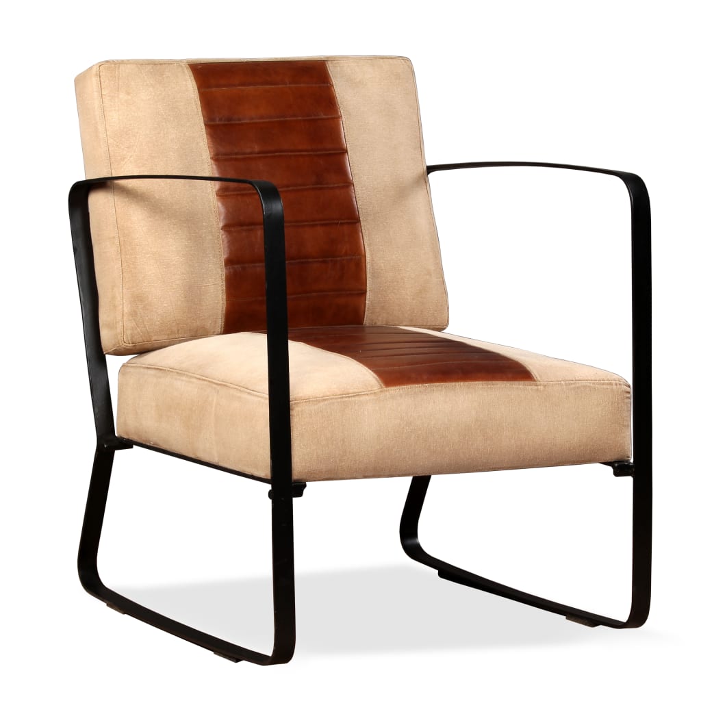 5: vidaXL loungestol ægte læder og kanvas brun