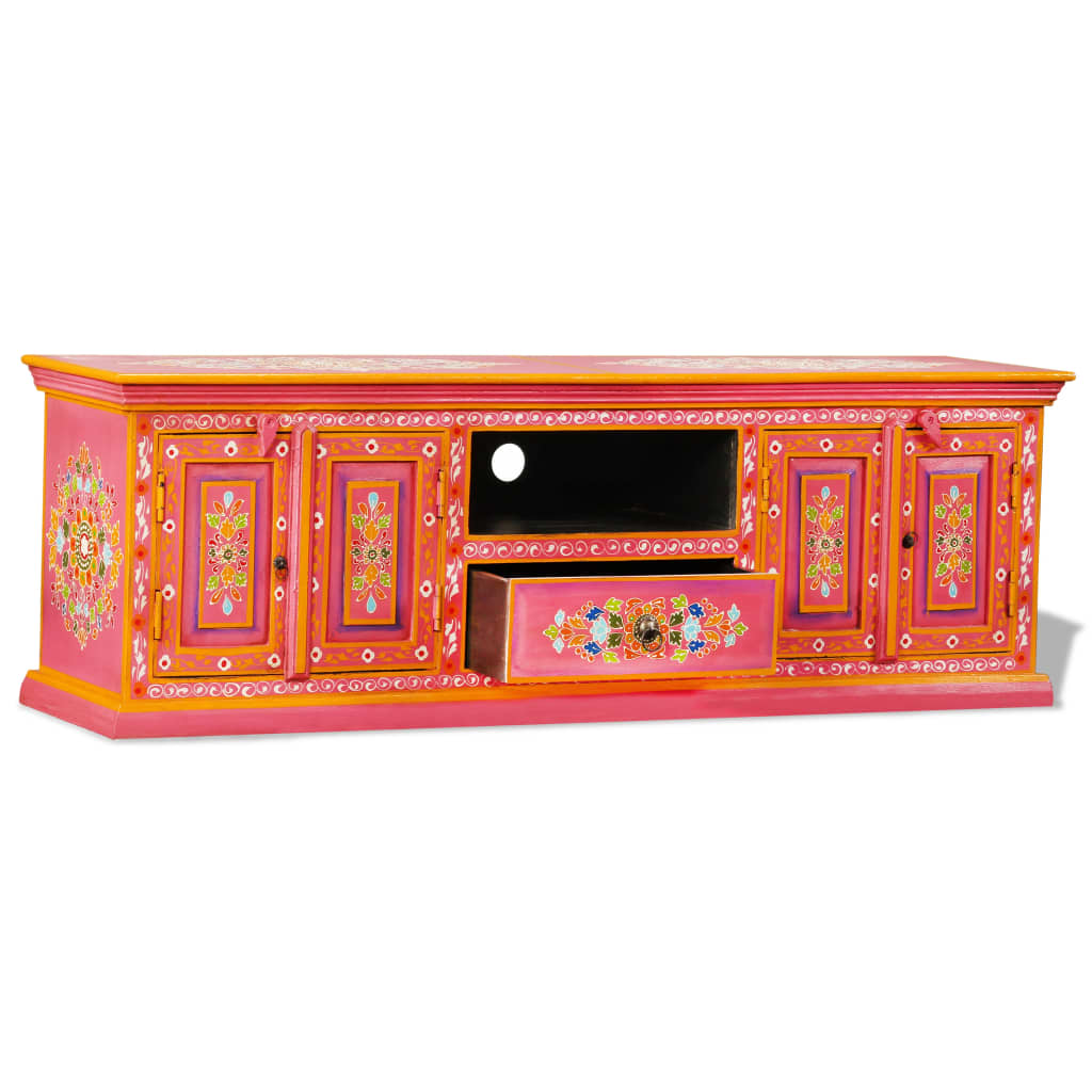 vidaXL TV-Schrank Massivholz Mango Rosa Handbemalt