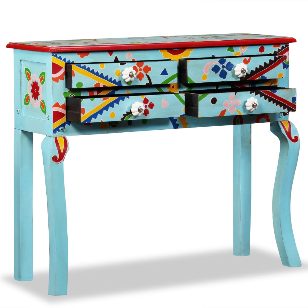 vidaXL Console Table Solid Mango Wood Blue Hand Painted