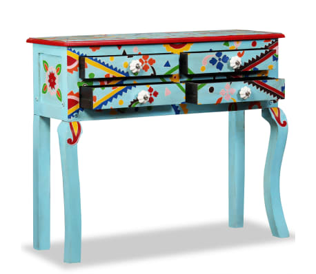 vidaXL Console Table Solid Mango Wood Blue Hand Painted