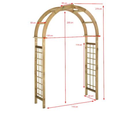 Arche De Jardin En Treillis Bois Pin Imprégné - 125x150x235 Cm - Support Plantes Grimpantes