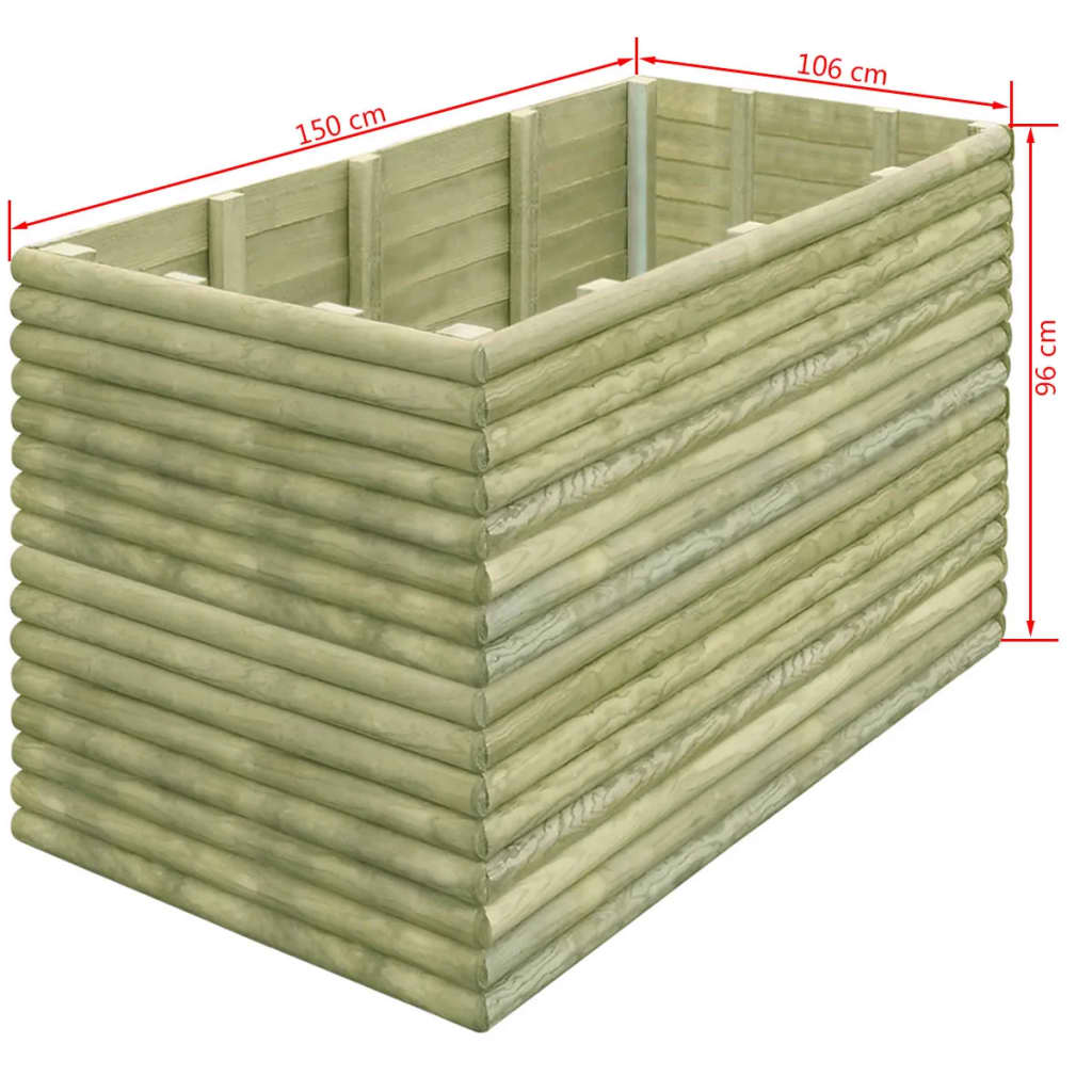 19 mm vastag impregnált fenyőfa kerti magaságyás 150x106x96 cm 