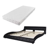 vidaXL Pat din piele artificială cu saltea, 180 x 200 cm, negru