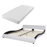 vidaXL Pat din piele artificială cu saltea 180x200 cm, alb și negru