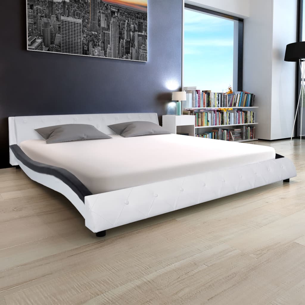 vidaXL Κρεβάτι Λευκό και Μαύρο 180 x 200 εκ. Συνθετικό Δέρμα με Στρώμα