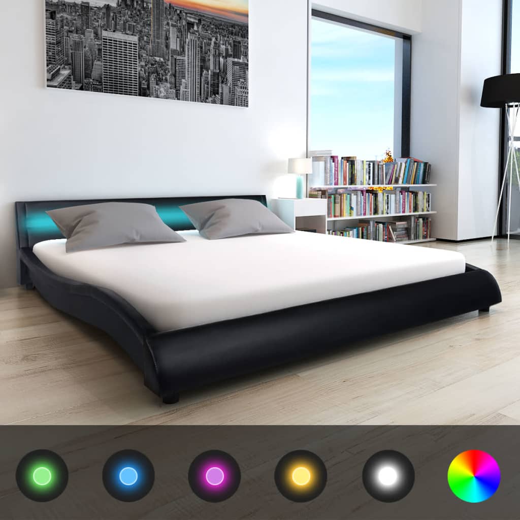 vidaXL Κρεβάτι LED Μαύρο 180 x 200 εκ. Συνθετικό Δέρμα με Στρώμα