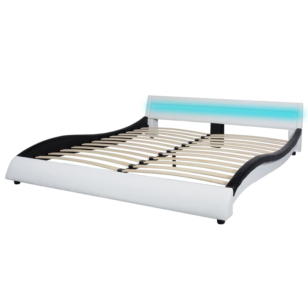 vidaXL Bed met LED en matras kunstleer 180x200 cm wit en zwart