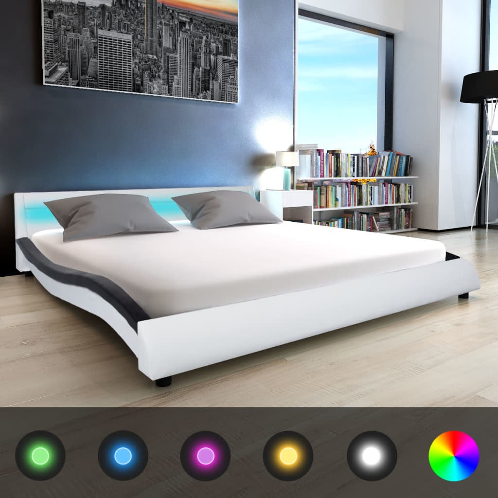 vidaXL Κρεβάτι LED Λευκό/Μαύρο 180 x 200 εκ. Συνθετικό Δέρμα με Στρώμα