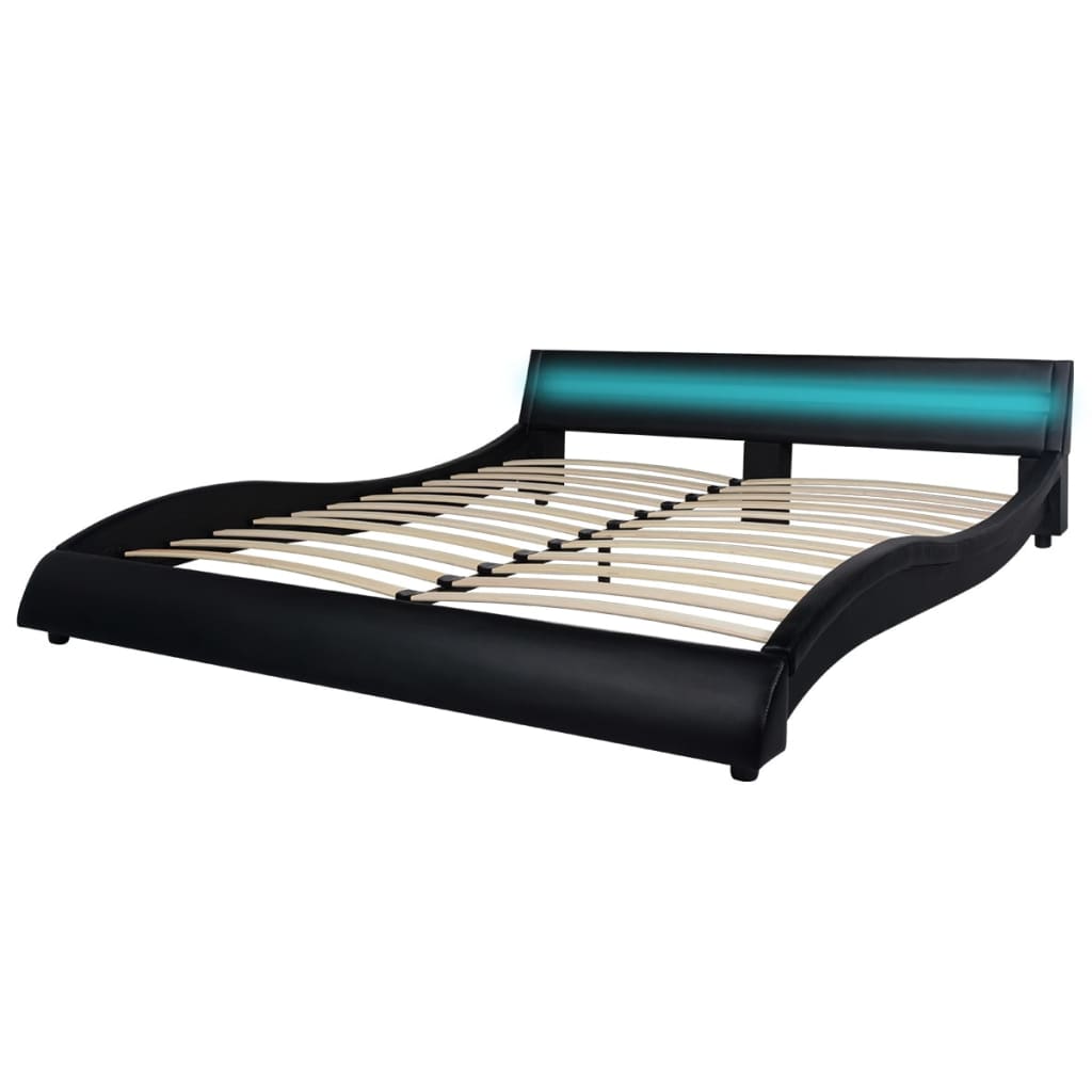 vidaXL Bed met LED en traagschuim matras kunstleer 180 cm zwart