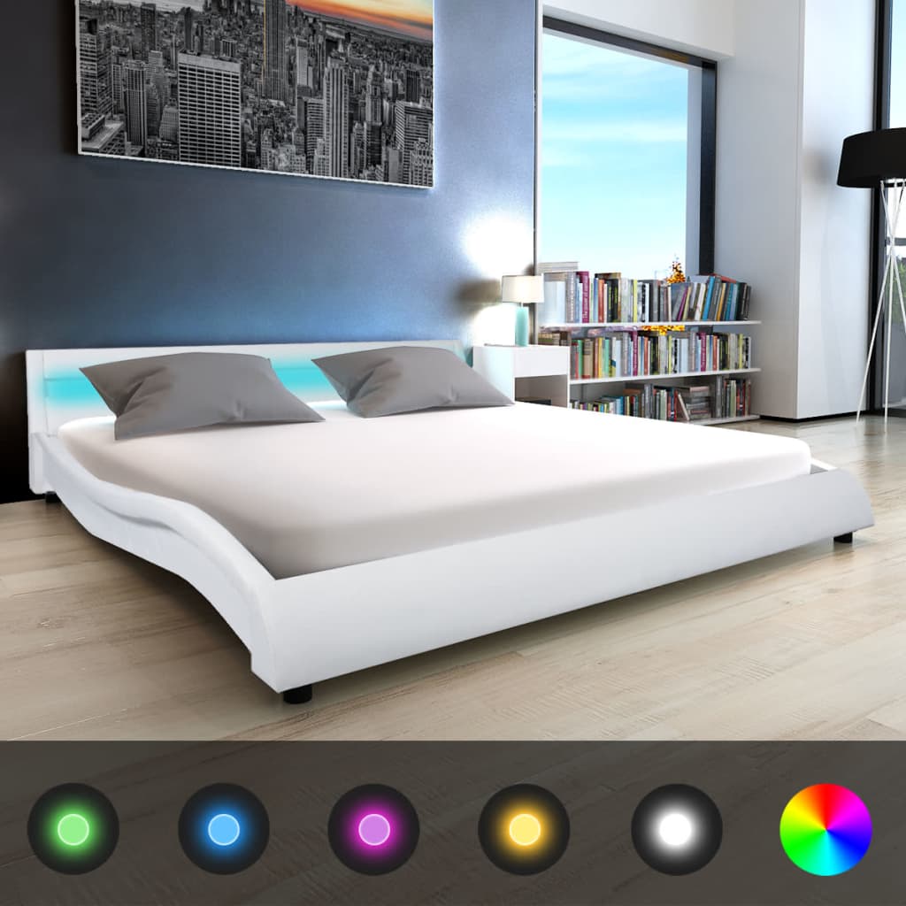 vidaXL Κρεβάτι με LED Λευκό 180 εκ. Δερματίνη με Στρώμα Αφρού Μνήμης