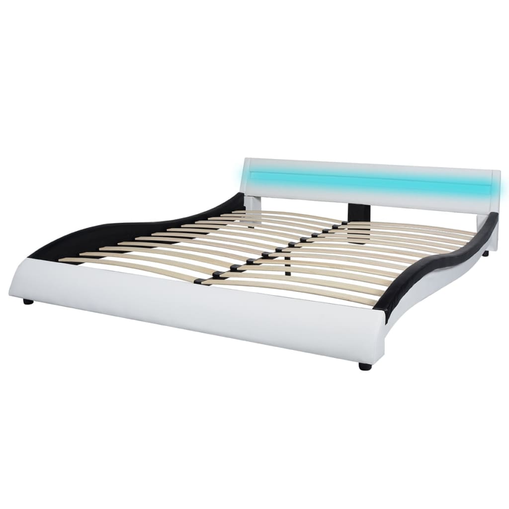 vidaXL Bed met LED en traagschuim matras kunstleer 180 cm wit zwart