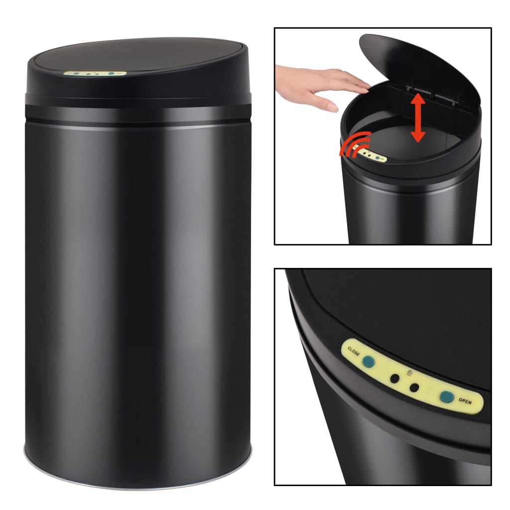 vidaXL Кош за отпадъци с автоматичен сензор, 42 литра, черен