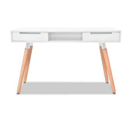 vidaXL Biely prístavný stôl z MDF a bukového dreva, 120x50x75 cm