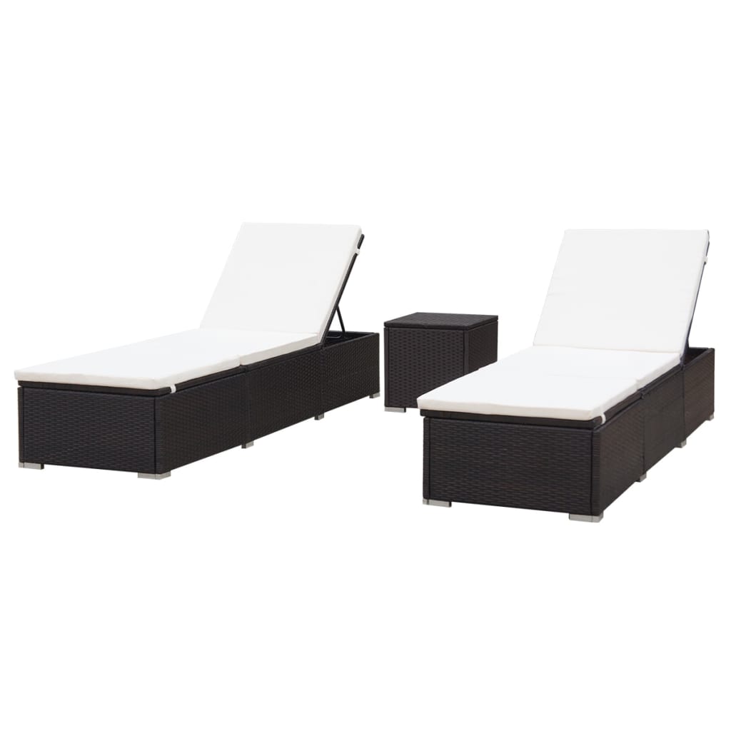 VidaXL Sun Loungers 2 Pcs With Table Poly Rattan Brown