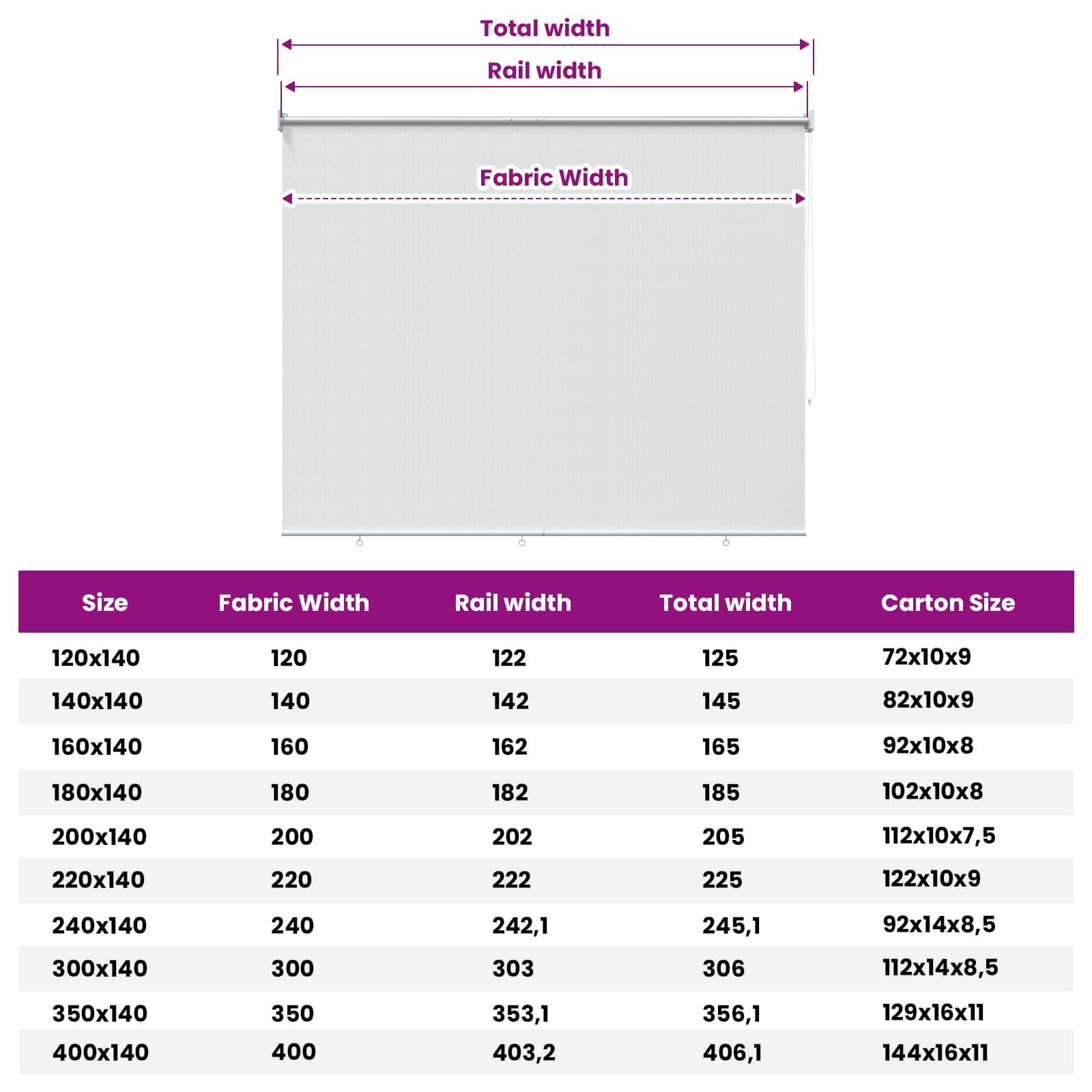 vidaXL Außenrollo 165 (B)x140 (H) cm Weiß – Bild 14