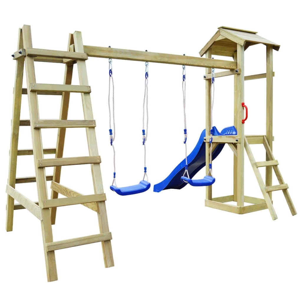 vidaXL Speelhuis met ladder en schommels 286x237x218 cm FSC grenenhout