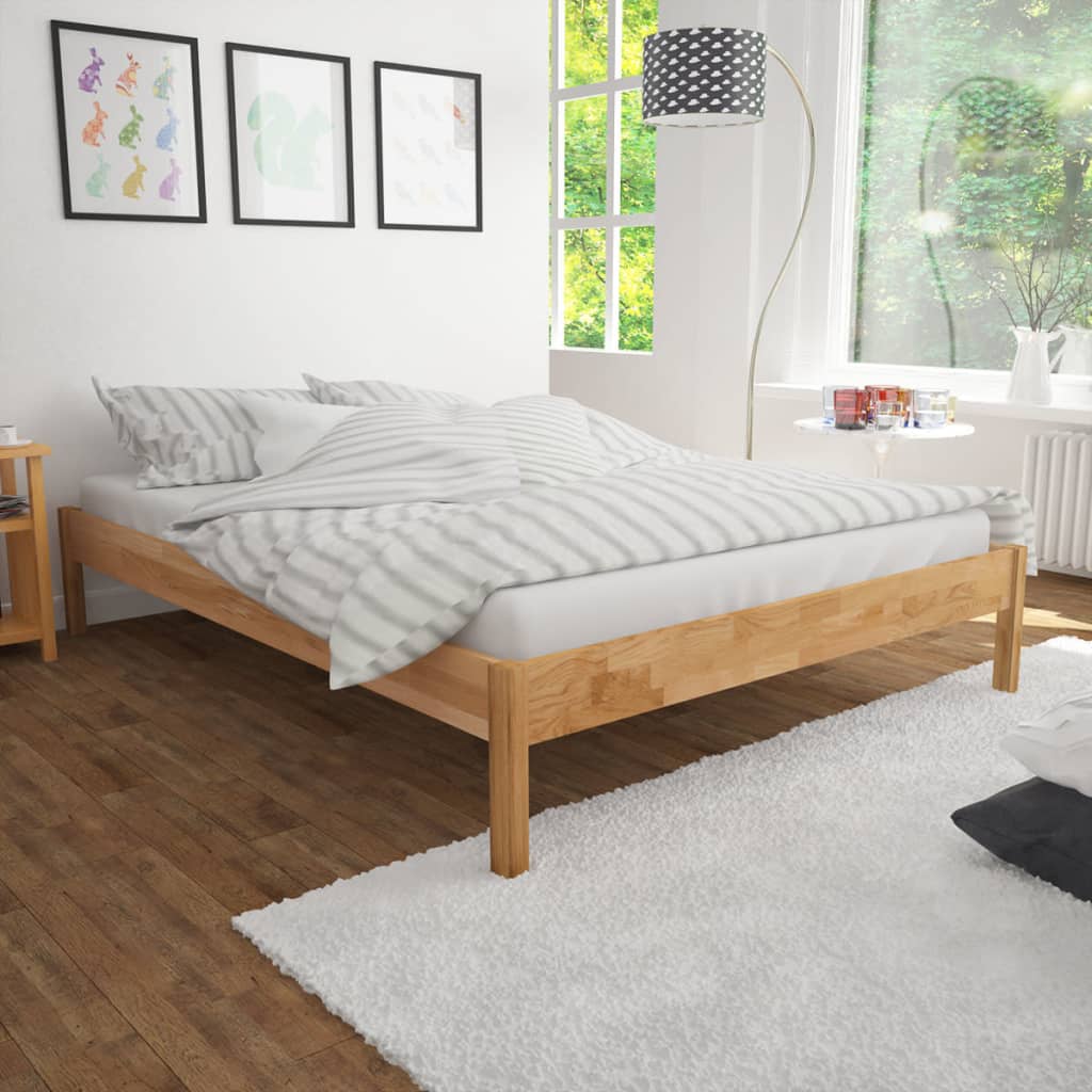 vidaXL Κρεβάτι Διπλό 140×200 εκ. Μασίφ Ξύλο Δρυος Στρώμα Αφρού Μνήμης