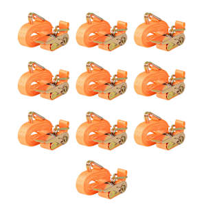 Ráčnové upínací pásy, 10 ks, 0,4 tun, 6mx25mm, oranžové - obrázek 1