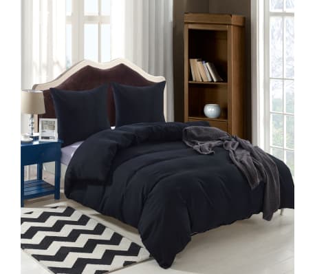 vidaXL Duvet Cover Set Black 135x200/80x80 cm