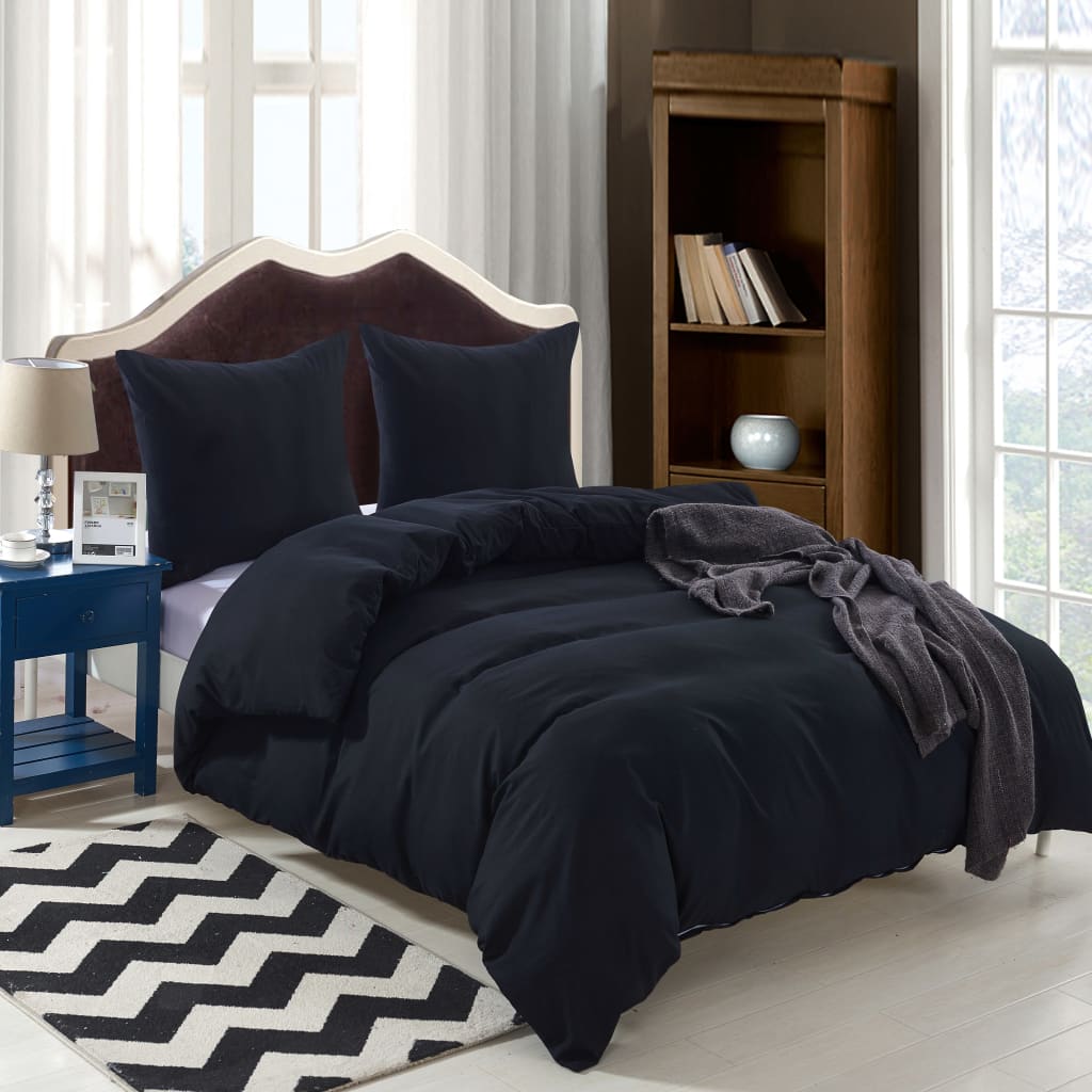 vidaXL Duvet Cover Set Black 140x200/60x70 cm