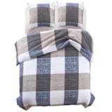 vidaXL Conjunto capa edredão 3 pcs 200x220/80x80cm estampa xadrez café