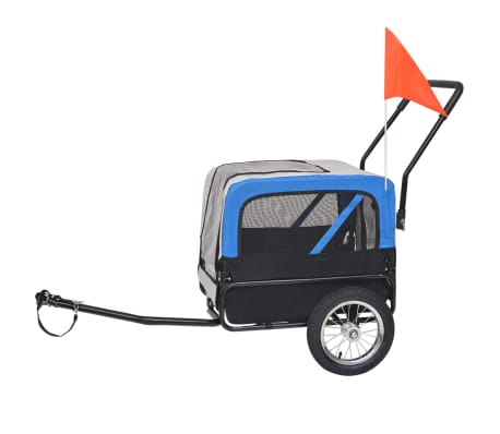 vidaXL Remolque de bicicleta para mascotas y carriola 2-en-1 gris azul