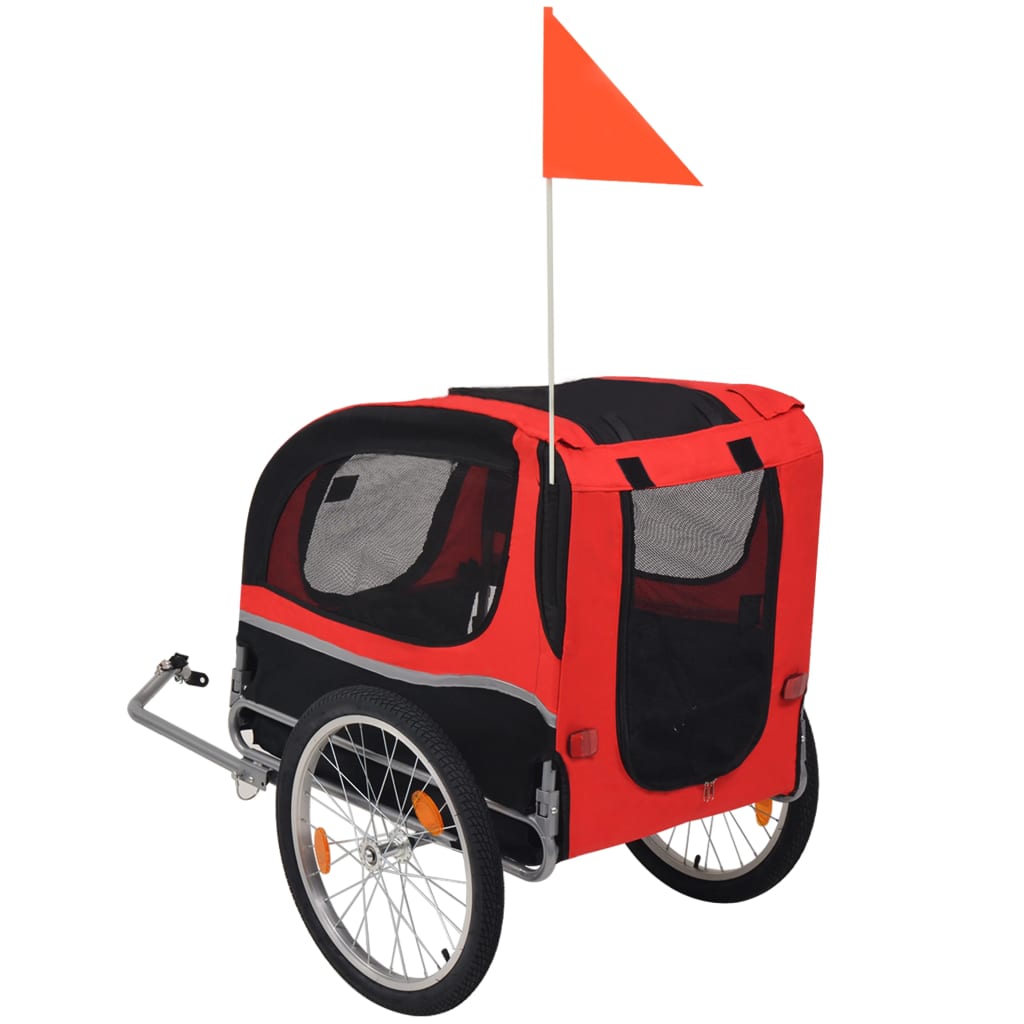 vidaXL Reboque de bicicletas para cães vermelho e preto