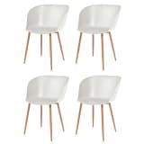 vidaXL Cadeiras de jantar 4 pcs, assento plástico branco, pernas aço